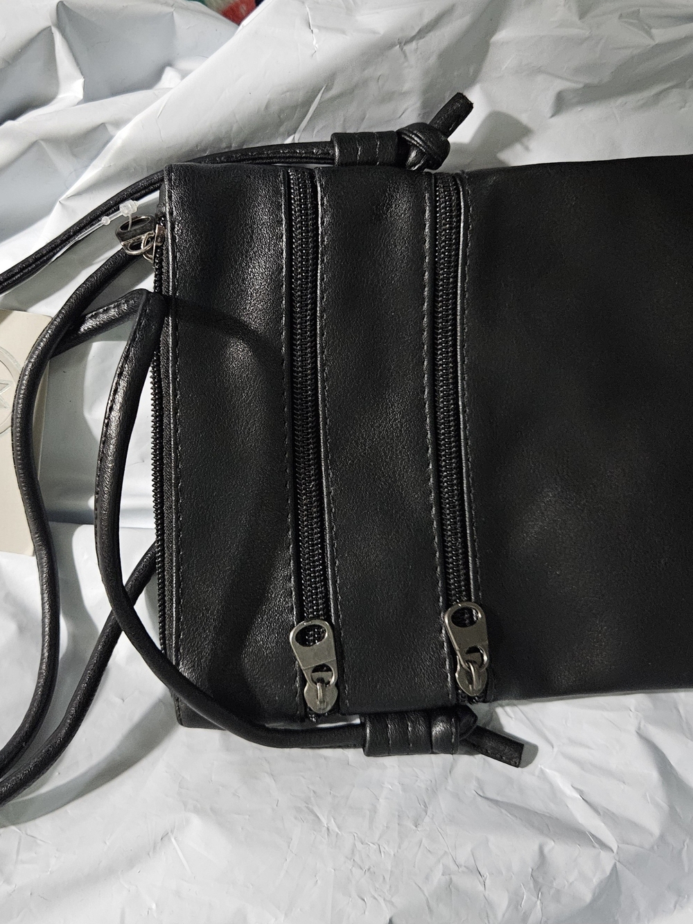 Black Crossbody Bag with Dual Zip Front
